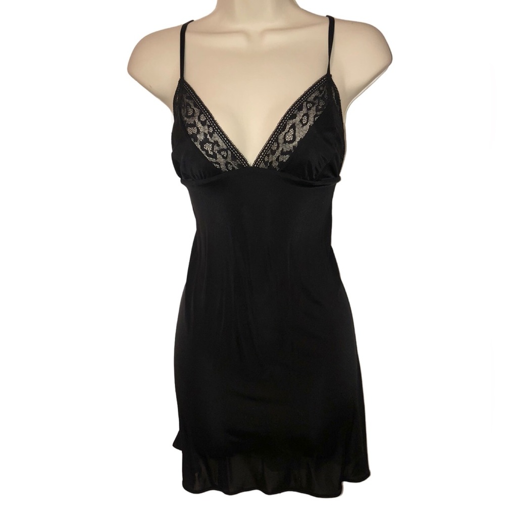 Victoria's Secret Black Satin & Lace Slip Lingerie Size Large